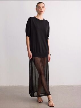 Short Sleeve Sheer Hem Knit Maxi Dress